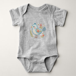 Klein Blauw Vogeltje Bloem Baby Bodysuit