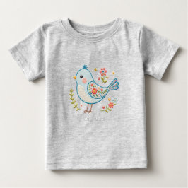 Klein Blauw Vogeltje Bloem Baby T-Shirt