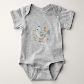 Klein Blauw Vogeltje Bloemige Baby Bodysuit (Voorkant)