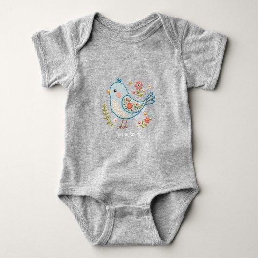 Klein Blauw Vogeltje Bloemige Baby Bodysuit (Voorkant)