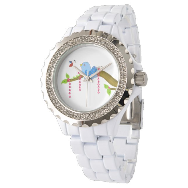 Klein Blauw Vogeltje Horloge (Gekanteld)