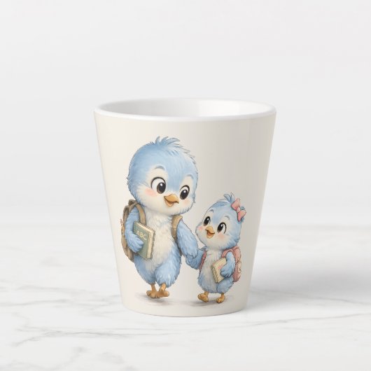 Klein blauwe vogel broer zus latte mok (Voorkant)