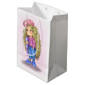 Klein blond meisje konijn speelgoed cadeautas (Achterkant Gekanteld)