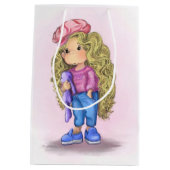 Klein blond meisje konijn speelgoed cadeautas (Achterkant)