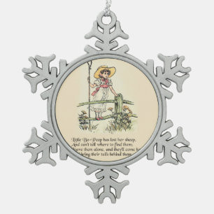 Klein Bo-Peep: Klassieke Kate Greenaway Nursery Tin Sneeuwvlok Ornament