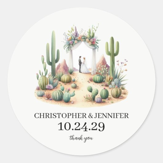 Klein Boho Cactus Koppel Ronde Sticker (Voorkant)
