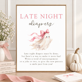 Klein Boo Meisje Roze Strik Laat Nacht Luiers Bord Poster