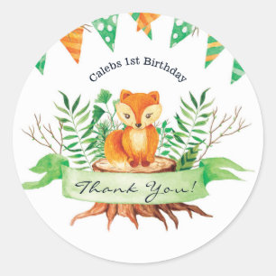 Klein bos vos waterverf baby shower feestje ronde sticker