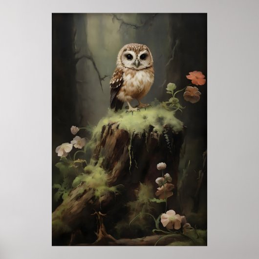 Klein boswanddruk uil, botanische schildering poster (Voorkant)