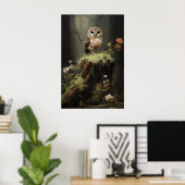 Klein boswanddruk uil, botanische schildering poster (Thuiskantoor)