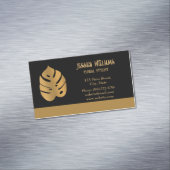 Klein Bronze Bloem Monstera Bladeren op zwart Magnetisch Visitekaartje (Voorbeeld)