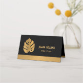 Klein Bronze Bloem Monstera Bladeren op zwarte App Afsprakenkaart (Voorkant)