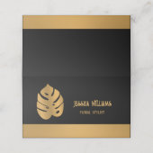 Klein Bronze Bloem Monstera Bladeren op zwarte App Afsprakenkaart (Buitenkant ongevouwen)