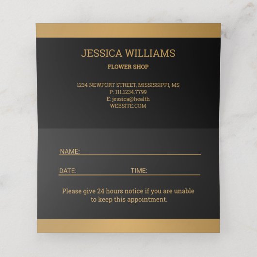 Klein Bronze Bloem Monstera Bladeren op zwarte App Afsprakenkaart (Binnenkant ongevouwen)