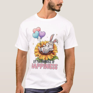 Klein Bundeltje Geluk Knuffel Konijn op Zonnebloem T-shirt