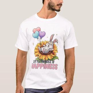 Klein Bundeltje Geluk Knuffel Konijn op Zonnebloem T-shirt