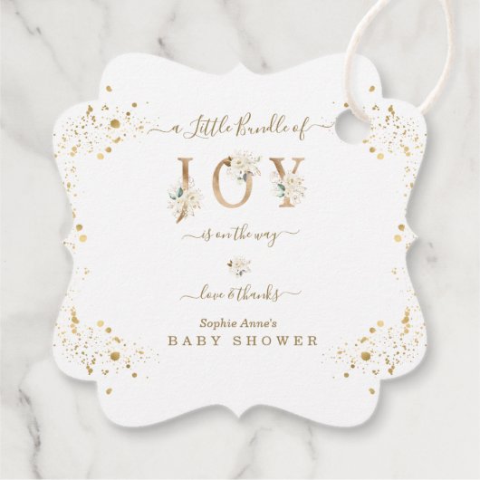 Klein Bundeltje Van Vreugde Wit Gouden Bloemige Ba Bedankjes Labels (Achterkant)