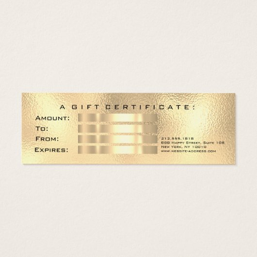 Klein cadeaubon Glitter Lash Gold Metal Lux Mini Visitekaartjes (Achterkant)