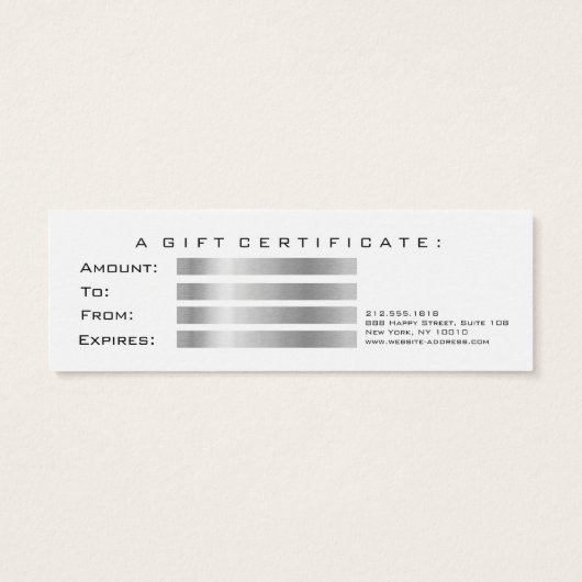 Klein cadeaubon grijs witte streepjes mini visitekaartjes (Achterkant)