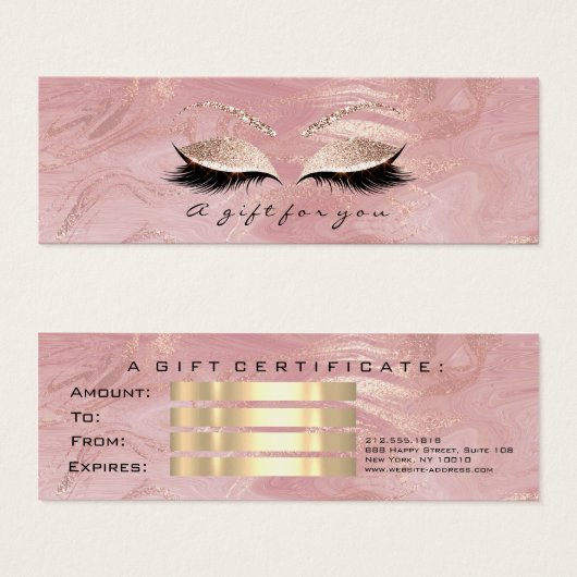 Klein cadeaubon Marble Glitter Lashink Roze Mini Visitekaartjes (Voorkant /achterkant)