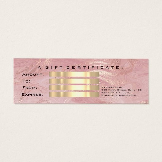 Klein cadeaubon Marble Glitter Lashink Roze Mini Visitekaartjes (Achterkant)