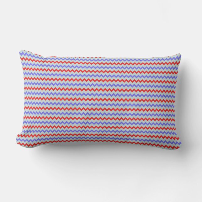 Klein chevron patroon blauw rood kussen (Voorkant)