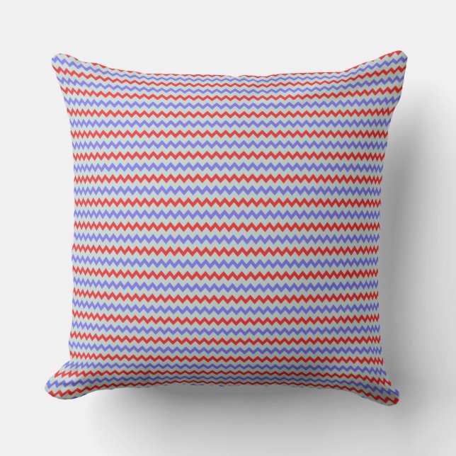 Klein chevron patroon blauw rood kussen (Voorkant)