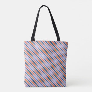 Klein chevron patroon donkerblauw oranje en lila tote bag