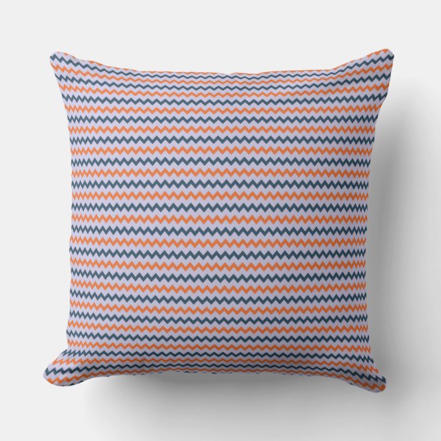 Klein chevron patroon donkerblauw oranje lila kussen (Voorkant)
