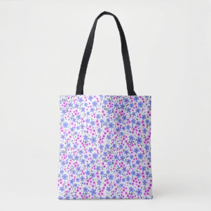 Klein cute witte blauwe roze bloemenpatroon tote bag