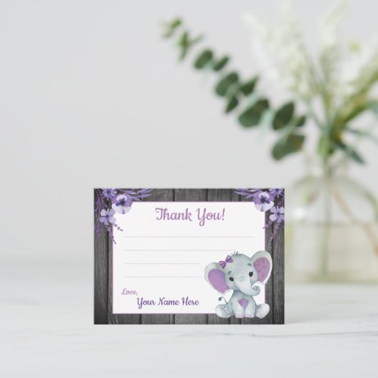Klein Dank U Labels met Tekst Olifant Paarse (Staand voorkant)