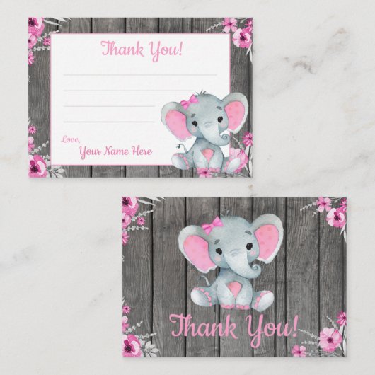 Klein Dank U Labels met Tekst Olifant Roze Grijs (Voorkant / Achterkant)