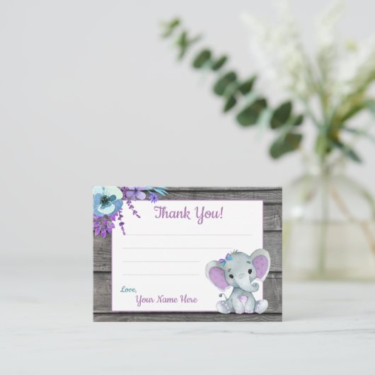 Klein dank u Labels tekst olifant Paarse Blauwgroe (Staand voorkant)