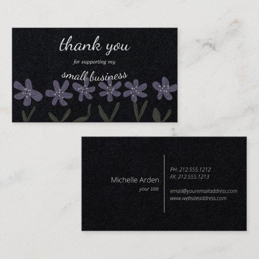 Klein dank, zwart en bloemen visitekaartje (Voorkant / Achterkant)