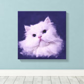 Klein - de witte Perzische kat Canvas Afdruk (Insitu (Houten vloer))