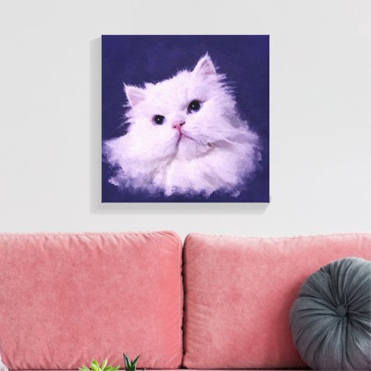 Klein - de witte Perzische kat Canvas Afdruk (Insitu (Woonkamer))