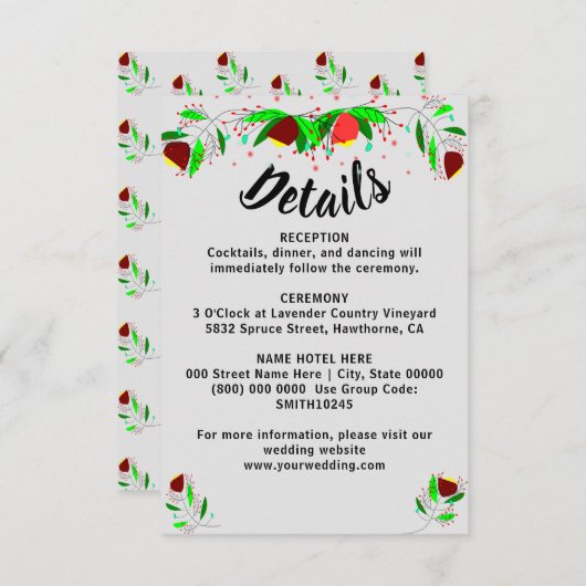 Klein details over het huwelijk informatiekaartje (Voorkant / Achterkant)