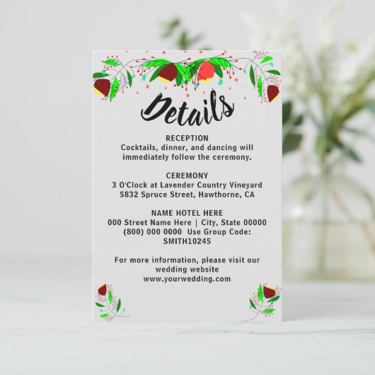 Klein details over het huwelijk informatiekaartje (Staand voorkant)