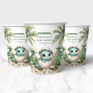Klein Dinosaurus Baby Shower Komt Eerder Papieren  Bekers