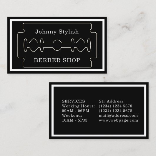 Klein donker uitzien elegante barberstijl visitekaartje (Voorkant / Achterkant)