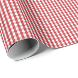 Klein, donkerrood en wit gingham-pakpapier cadeaupapier