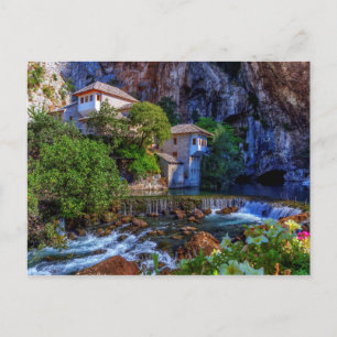 Klein dorp Blagaj op Buna waterfall, Bosnië en Briefkaart
