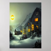 Klein dorp in sneeuw | AI Art Poster (Voorkant)
