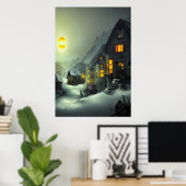 Klein dorp in sneeuw | AI Art Poster (Thuiskantoor)