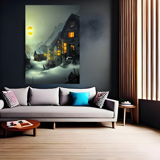Klein dorp in sneeuw | AI Art Poster