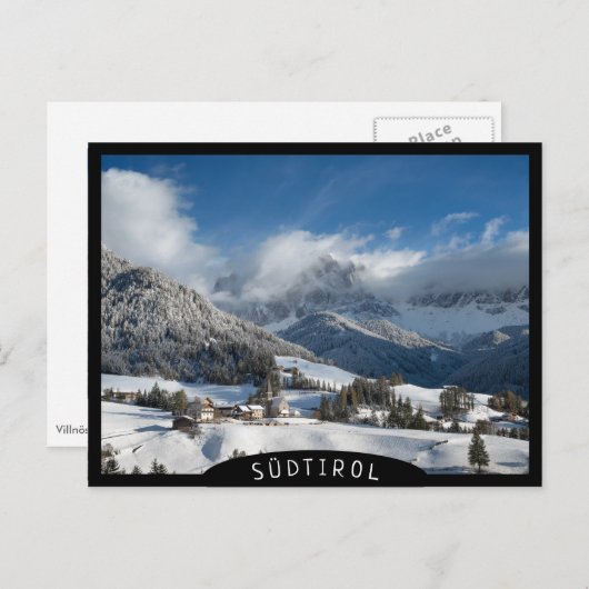 Klein dorp met Dolomites-bergen in de sneeuw Briefkaart (Voorkant / Achterkant)
