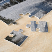 Klein dorp met Dolomites-bergen in de sneeuw Legpuzzel (Zijkant)