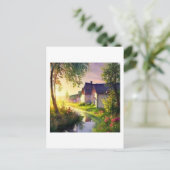 klein dorpje bij een stroom briefkaart (Staand voorkant)