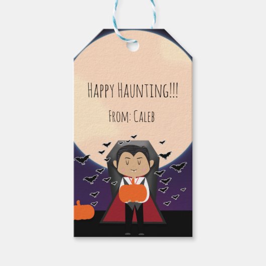 Klein Dracula Halloween Verjaardagsfeest Favor Cadeaulabel (Voorkant)