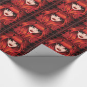 klein duivelmeisje met schedelachtergrond cadeaupapier (Hoek)